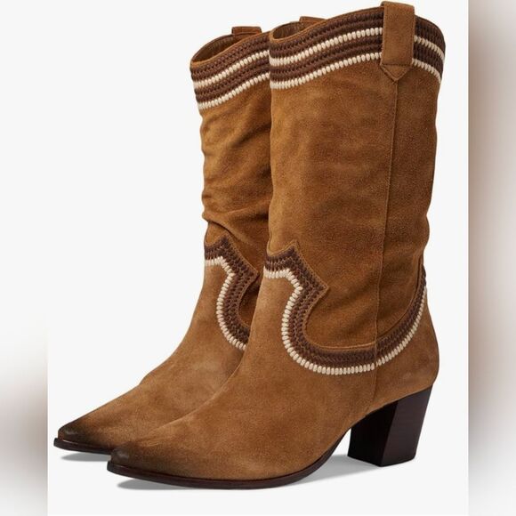 New Bernardo Cowboy Fremont Mid Calf Brown Suede Leather Western Boots Size 7 - Picture 1 of 14